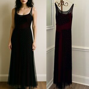 Vintage Sue Wong Beaded Dress Sheer Overlay Vampy Fairy Y2K